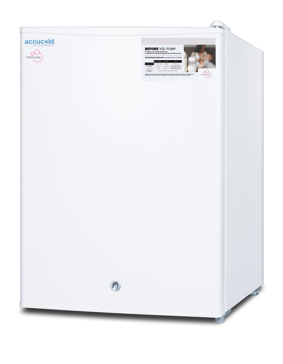 Countertop MOMCUBE all-freezer for storage of breast milk, manual defrost with lock and reversible door